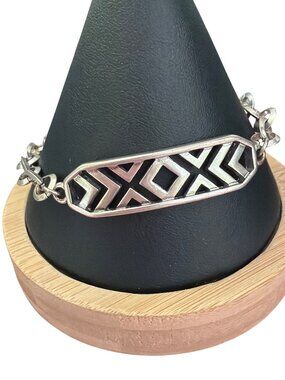 Premier Design Silver Tone Bracelet Anklet Cutout Chain Link ID Adj 10.5"
